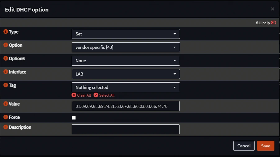 Option 43 Settings